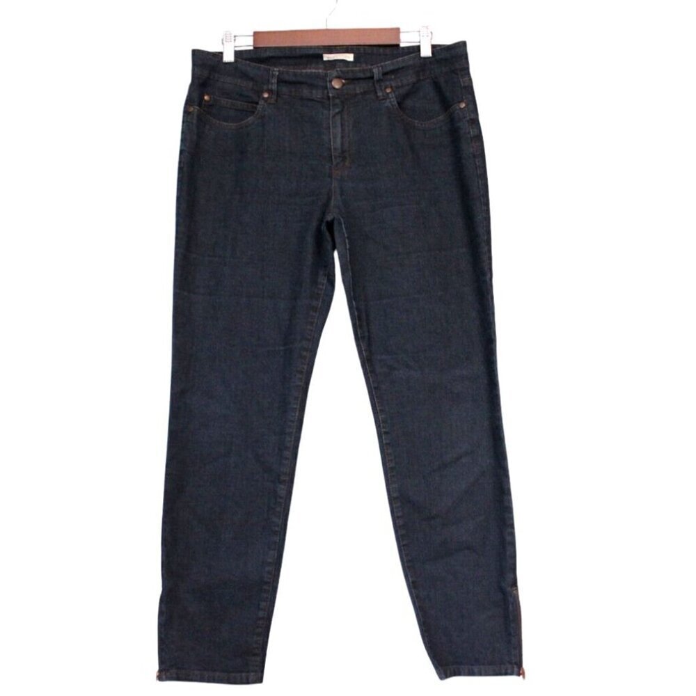 Eileen Fisher Jeans Size 12 Organic Cotton Mid Rise Skinny Zipper Ankle Preppy